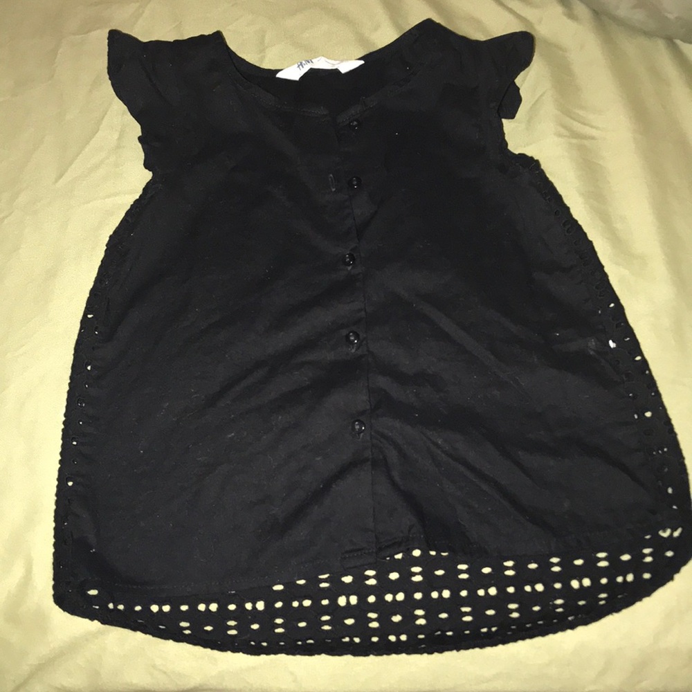 Super cute black button front eyelet back top